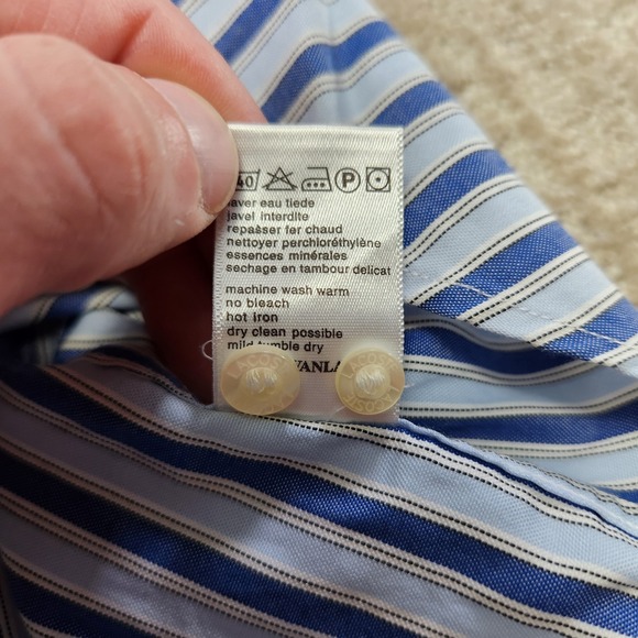 Vintage Lacoste Shirt Men 44 (XL) Vertical Striped Button Up Alligator Logo Blue - Picture 9 of 11